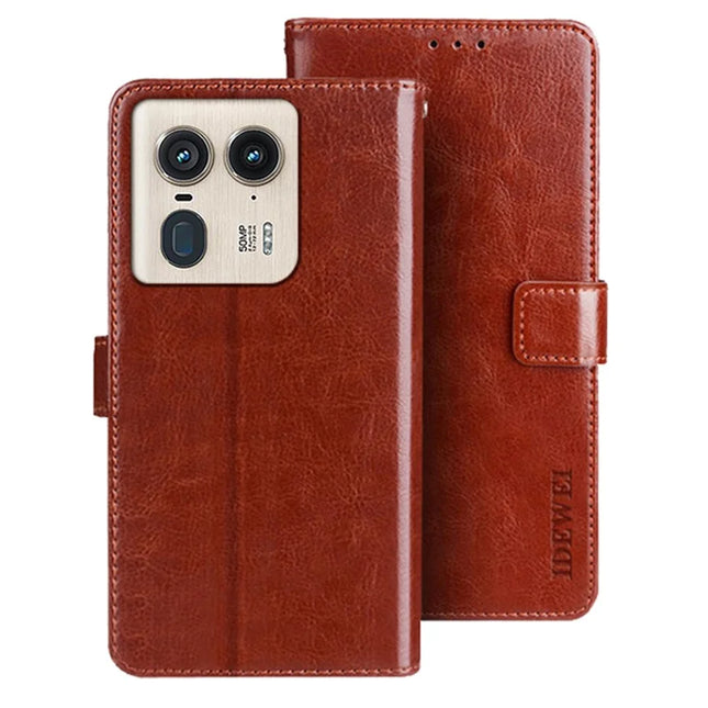 IDEWEI For Motorola Edge 50 Ultra 5G Stand Case Crazy Horse Texture Leather Phone Cover - Brown