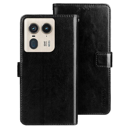 IDEWEI For Motorola Edge 50 Ultra 5G Stand Case Crazy Horse Texture Leather Phone Cover - Black