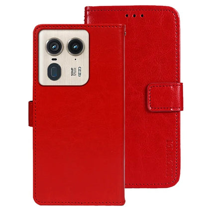 IDEWEI For Motorola Edge 50 Ultra 5G Stand Case Crazy Horse Texture Leather Phone Cover - Red