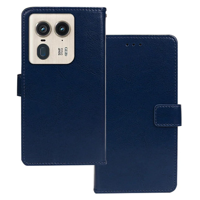 IDEWEI for Motorola Edge 50 Ultra 5G Case Card Slots Holder Leather Phone Cover Crazy Horse Texture - Blue