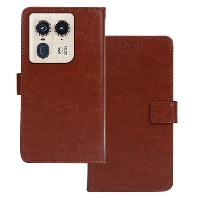 IDEWEI for Motorola Edge 50 Ultra 5G Case Card Slots Holder Leather Phone Cover Crazy Horse Texture - Brown
