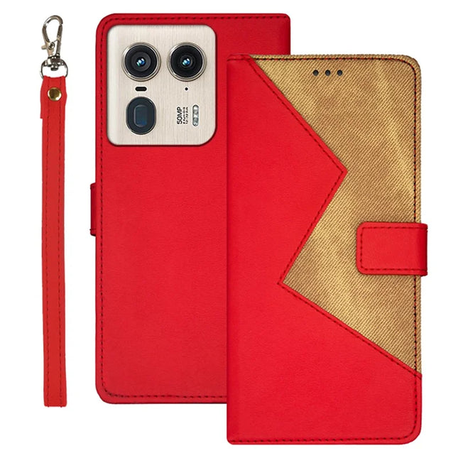 IDEWEI For Motorola Edge 50 Ultra 5G Case Card Slots Splicing Color Leather Phone Cover - Red