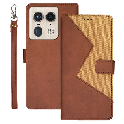 IDEWEI For Motorola Edge 50 Ultra 5G Case Card Slots Splicing Color Leather Phone Cover - Brown