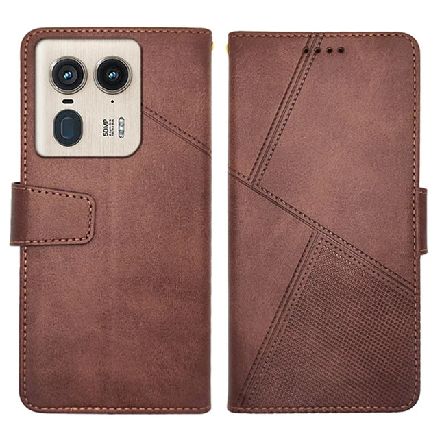 IDEWEI For Motorola Edge 50 Ultra 5G Case Leather Wallet Phone Cover Stand Calf Texture - Coffee