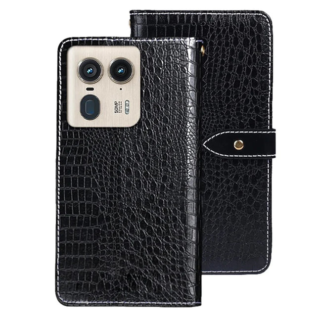 IDEWEI For Motorola Edge 50 Ultra 5G Case Crocodile Texture PU Leather Flip Phone Cover - Black