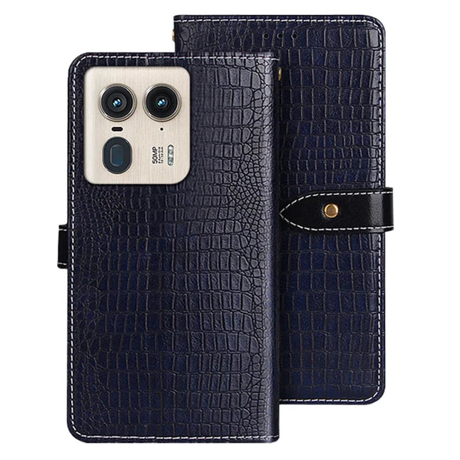 IDEWEI For Motorola Edge 50 Ultra 5G Case Crocodile Texture PU Leather Flip Phone Cover - Blue