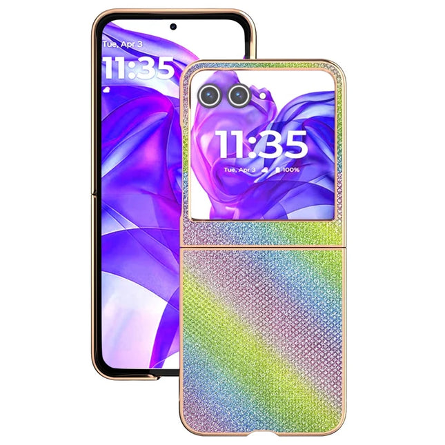 For Motorola Razr 50 5G Case Rhinestone Texture PU+TPU Phone Cover Electroplating Edge - Multi-color