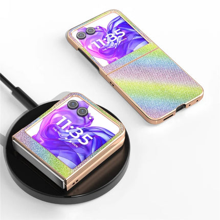 For Motorola Razr 50 5G Case Rhinestone Texture PU+TPU Phone Cover Electroplating Edge