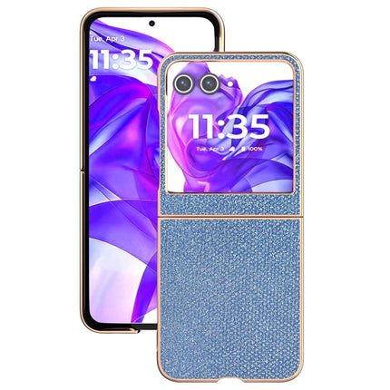 For Motorola Razr 50 5G Case Rhinestone Texture PU+TPU Phone Cover Electroplating Edge - Blue
