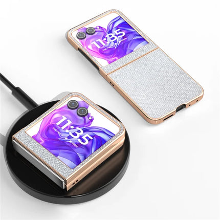 For Motorola Razr 50 5G Case Rhinestone Texture PU+TPU Phone Cover Electroplating Edge