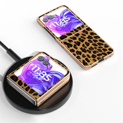 For Motorola Razr 50 5G Case Electroplating Leopard Pattern PU+TPU Phone Cover