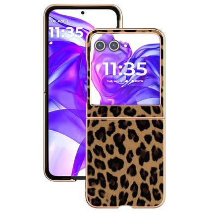 For Motorola Razr 50 5G Case Electroplating Leopard Pattern PU+TPU Phone Cover