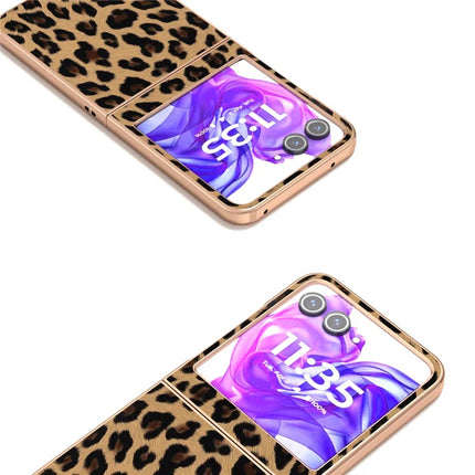 For Motorola Razr 50 5G Case Electroplating Leopard Pattern PU+TPU Phone Cover
