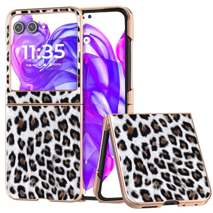 For Motorola Razr 50 5G Case Electroplating Leopard Pattern PU+TPU Phone Cover - Silver