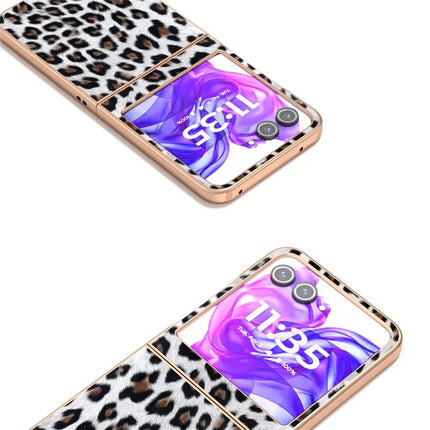 For Motorola Razr 50 5G Case Electroplating Leopard Pattern PU+TPU Phone Cover