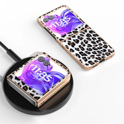 For Motorola Razr 50 5G Case Electroplating Leopard Pattern PU+TPU Phone Cover