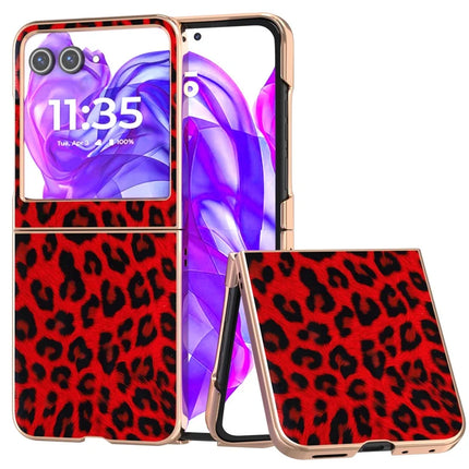 For Motorola Razr 50 5G Case Electroplating Leopard Pattern PU+TPU Phone Cover - Red