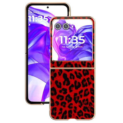 For Motorola Razr 50 5G Case Electroplating Leopard Pattern PU+TPU Phone Cover