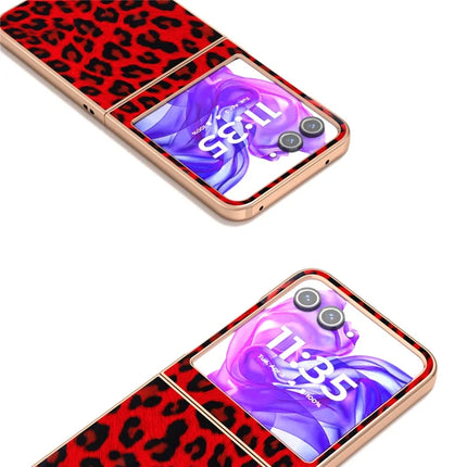 For Motorola Razr 50 5G Case Electroplating Leopard Pattern PU+TPU Phone Cover