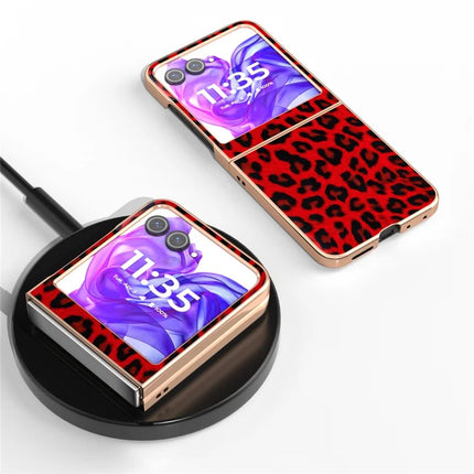 For Motorola Razr 50 5G Case Electroplating Leopard Pattern PU+TPU Phone Cover