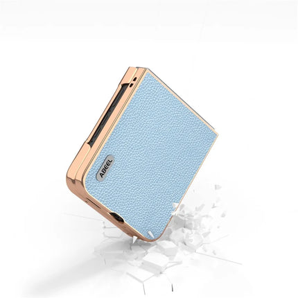 ABEEL For Motorola Razr 50 5G Case Genuine Cow Leather+PC+TPU Electroplating Phone Cover