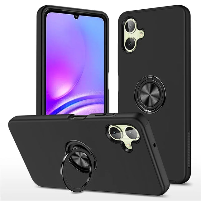 For Samsung Galaxy A06 Case PC+TPU Phone Cover with Rotatable Ring Holder - Black