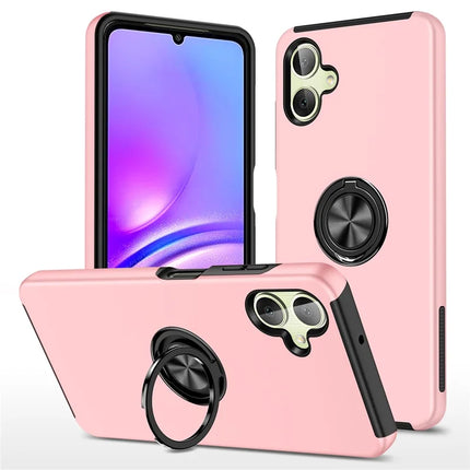 For Samsung Galaxy A06 Case PC+TPU Phone Cover with Rotatable Ring Holder - Rose Gold