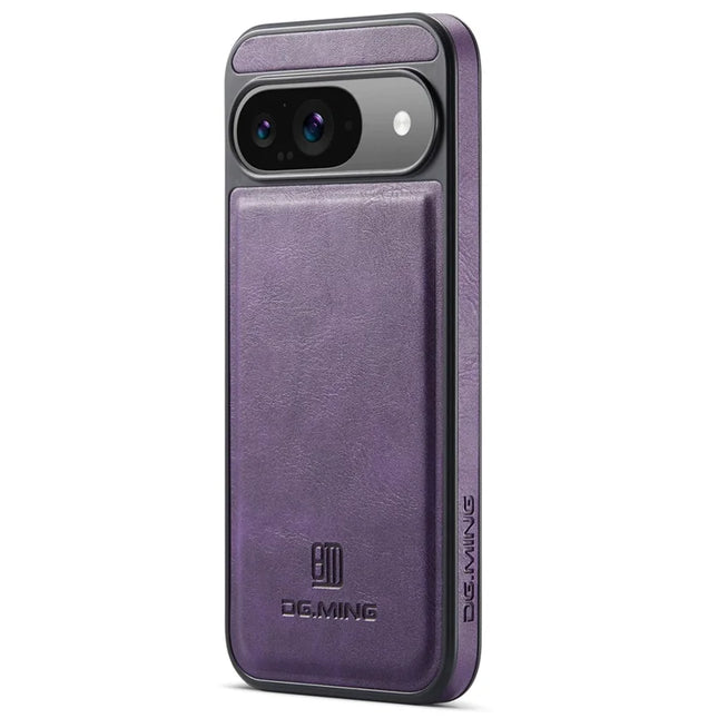 DG.MING For Google Pixel 9 Pro  /  Pixel 9 Case Anti-Drop Leather Coated PC+TPU Phone Back Cover - Purple
