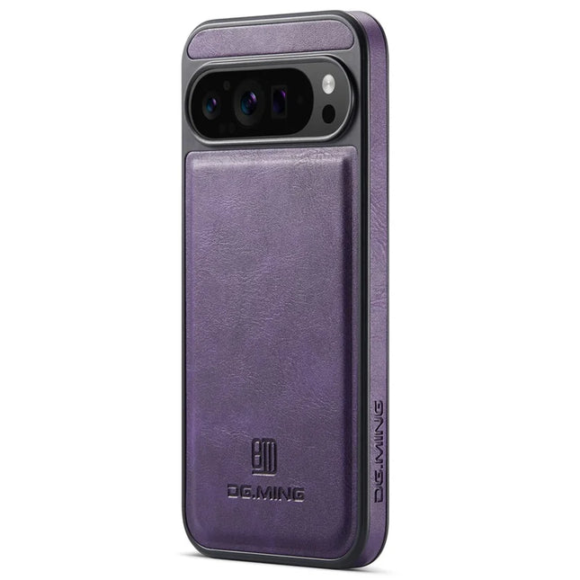 DG.MING For Google Pixel 9 Pro XL Case Anti-Drop Leather Coated PC+TPU Phone Back Cover - Purple