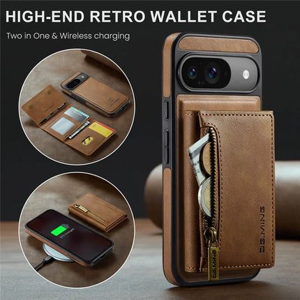 DG.MING M5 Series For Google Pixel 9 Pro  /  Pixel 9 Case Detachable Magnetic Leather Phone Cover with Card Slots
