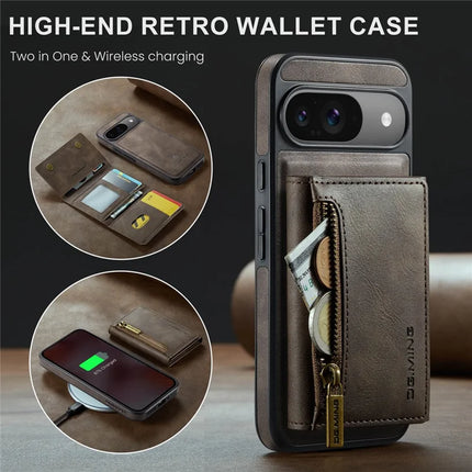 DG.MING M5 Series For Google Pixel 9 Pro  /  Pixel 9 Case Detachable Magnetic Leather Phone Cover with Card Slots