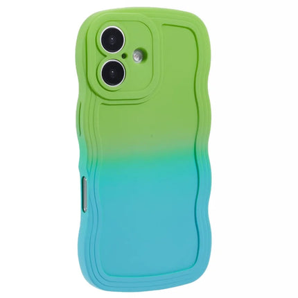 JTW Series for iPhone 16 Plus TPU Phone Case Gradient Color Rubberized Cover - Green+Baby Blue