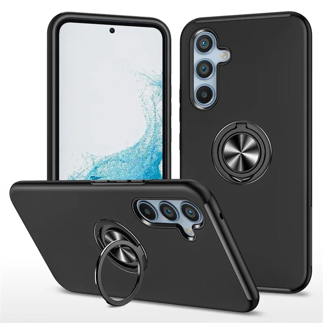 For Samsung Galaxy A16 5G / A16 4G Case PC+TPU Phone Cover with Rotatable Ring Holder - Black