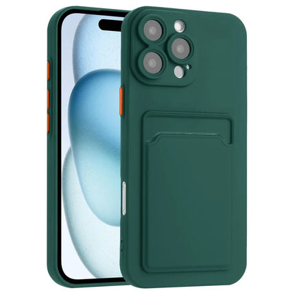 For iPhone 16 Pro Max Case Flexible TPU Phone Cover with Back Card Slot - Midnight Green