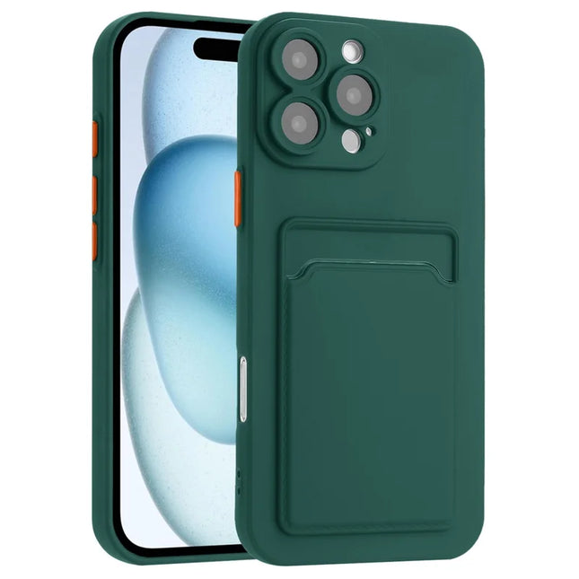 For iPhone 16 Pro Max Case Flexible TPU Phone Cover with Back Card Slot - Midnight Green