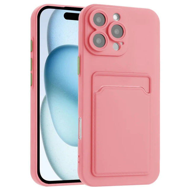For iPhone 16 Pro Max Case Flexible TPU Phone Cover with Back Card Slot - Pink