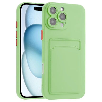 For iPhone 16 Pro Max Case Flexible TPU Phone Cover with Back Card Slot - Matcha Green