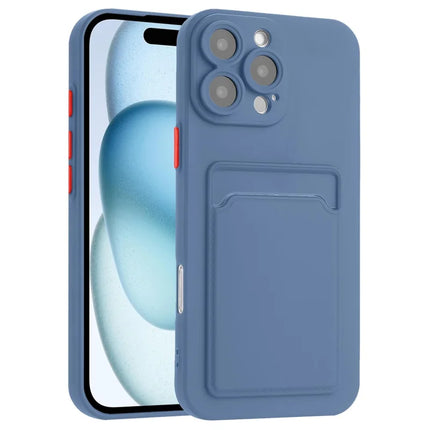 For iPhone 16 Pro Max Case Flexible TPU Phone Cover with Back Card Slot - Grey Blue