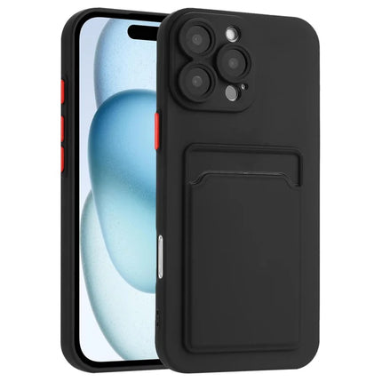 For iPhone 16 Pro Max Case Flexible TPU Phone Cover with Back Card Slot - Black