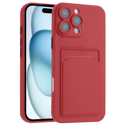 For iPhone 16 Pro Max Case Flexible TPU Phone Cover with Back Card Slot - Hawthorn Red