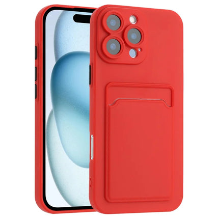 For iPhone 16 Pro Max Case Flexible TPU Phone Cover with Back Card Slot - Red