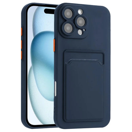 For iPhone 16 Pro Max Case Flexible TPU Phone Cover with Back Card Slot - Navy Blue