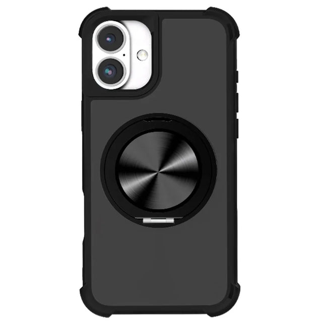For iPhone 16 Plus Case Compatble with MagSafe CD Vein Kickstand TPU+PC Phone Cover - Black