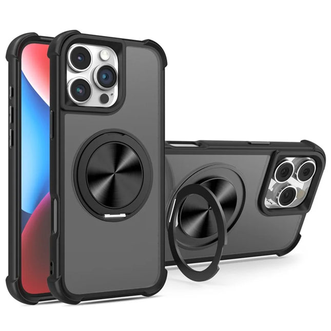 For iPhone 16 Pro Max Case Compatble with MagSafe CD Vein Kickstand TPU+PC Phone Cover - Black