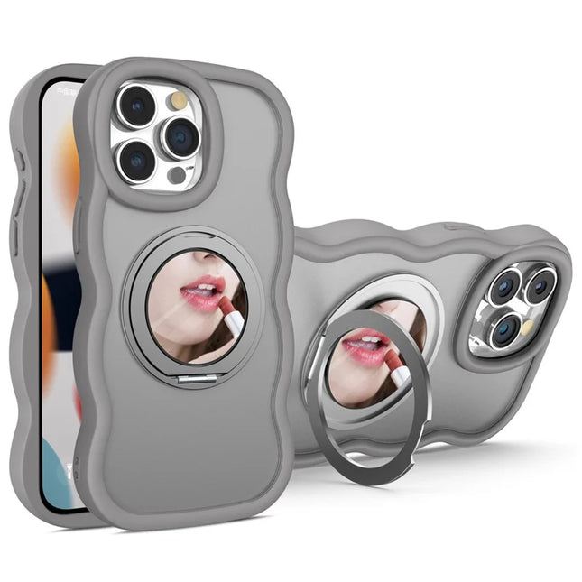 For iPhone 15 Pro Max Case Compatble with MagSafe Kickstand TPU+PC Phone Cover Built-In Mirror - Light Grey