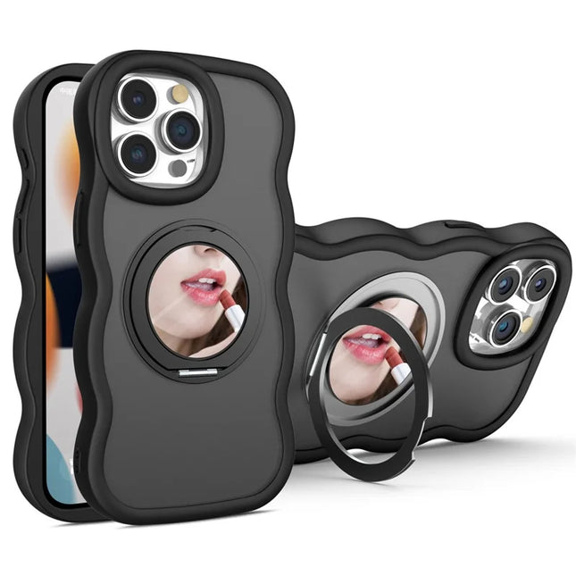 For iPhone 15 Pro Max Case Compatble with MagSafe Kickstand TPU+PC Phone Cover Built-In Mirror - Black