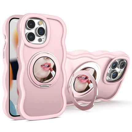 For iPhone 15 Pro Max Case Compatble with MagSafe Kickstand TPU+PC Phone Cover Built-In Mirror - Pink