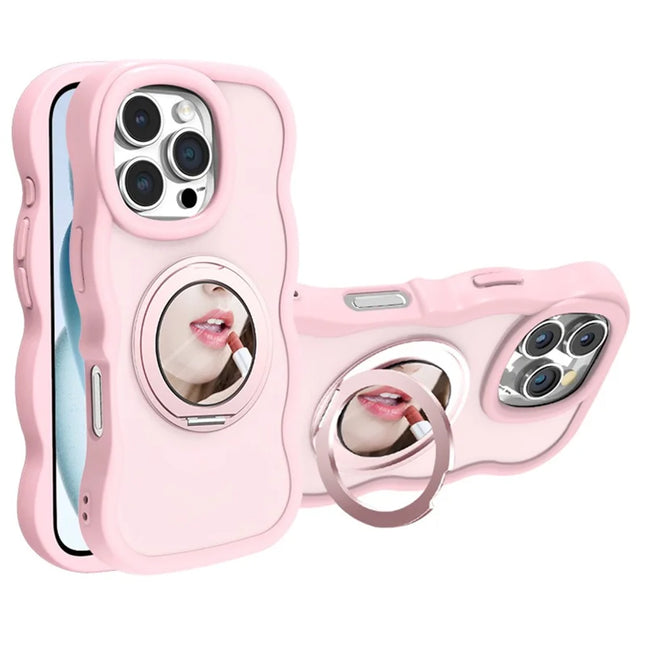For iPhone 16 Pro Max Case Compatble with MagSafe Kickstand TPU+PC Phone Cover Built-In Mirror - Pink