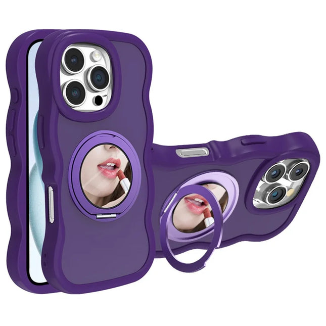 For iPhone 16 Pro Max Case Compatble with MagSafe Kickstand TPU+PC Phone Cover Built-In Mirror - Purple