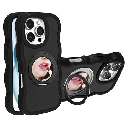 For iPhone 16 Pro Max Case Compatble with MagSafe Kickstand TPU+PC Phone Cover Built-In Mirror - Black